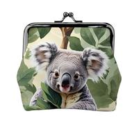Green Leaf Koala Print Exquisite Versatile Kiss Lock Coin Purse Cute Small Zipper Wallet for Coins Cards