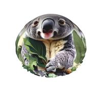 Green Leaf Koala Print Large Waterproof Shower Bonnet For Women Long Hair, Washable Elastic Band Bath Hair Hat