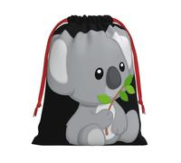 Green Leaf Koala Print Plush Gift Bags With Drawstring, Reusable Gift Wrap For Christmas, Wedding, Party -Size M