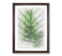 Green Leaf Lines in Abstract Framed Print | A2 Walnut Framed Wall Art | Ready to Hang | Abstract Floral Picture | Living Room Bedroom Lounge Office