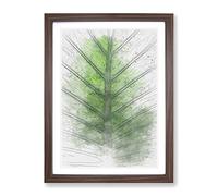 Green Leaf Lines In Abstract Modern Framed Print | A2 Walnut Framed Wall Art | Ready to Hang | Abstract Floral Picture | Living Room Bedroom Lounge Office