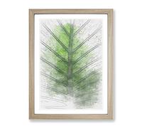 Green Leaf Lines In Abstract Modern Framed Print | A3 Oak Framed Wall Art | Ready to Hang | Abstract Floral Picture | Living Room Bedroom Lounge Office