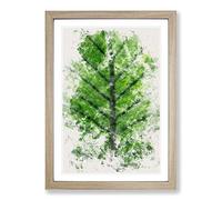 Green Leaf Lines Watercolour Framed Print | A2 Oak Framed Wall Art | Ready to Hang | Modern Floral Picture | Living Room Bedroom Lounge Office