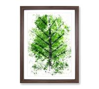 Green Leaf Lines Watercolour Modern Framed Print | A2 Walnut Framed Wall Art | Ready to Hang | Modern Floral Picture | Living Room Bedroom Lounge Office