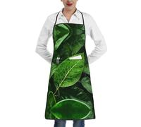 Green Leaf Nature Anti Fouling Pocket Lock Edge Apron Chef Apron for Cooking Kitchen Restaurant Home Garden Work Coffee Restaurant