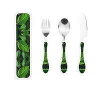 Green Leaf Nature Children's Three-Piece Knife, Fork and Spoon Set, The Handles are Plastic PP and 430 Stainless Steel.