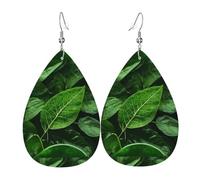 Green Leaf Nature Leather Earring. Stylish teardrop shape, perfect for women, and a great decorative choice for parties and holidays.
