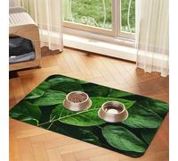Green Leaf Nature Pet Absorbent Leather Placemat 40x60cm Beautiful Design Cat and Dog Bowl Mat Portable Storage