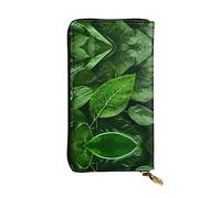 Green Leaf Nature Print Leather Long Clutch Wallet – Fashion Personalized Wallet, Multiple Card Slots and Coin Pocket, Black, One Size