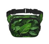 Green Leaf Nature Square Double Layer Waist Bag Belt - Unisex Everywhere Fanny Pack Purse for Running, Travel, Hiking, Fitness, Black, One Size
