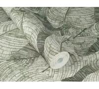 GREEN LEAF NON-WOVEN WALLPAPER BY RASCH IN GREEN/GREY PASTE THE WALL 720549