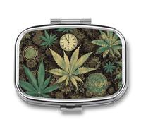 Green Leaf Pill Box 2 Compartments Portable Travel Pill Case Mini Medicine Organizer for Pocket Purse Metal Waterproof Medicine Container Holder Vitamin Fish Oil