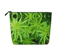 Green Leaf Printed Single-Layer Cosmetic Bag Faux Linen Material Large Capacity Coin Purse Travel and Business Trip Essential