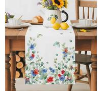 Green Leaf Red Blue Flower Table Runner 70 Inches Long,Table Runners Kitchen Dining Tables Decoration Independence Day Bow Star Theme Tables Runner for Home Party Wedding Dresser Scarf