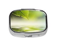 Green Leaf Reflecting in River Water,Meta Pill Box 2 Compartment Medicine Case,Portable Organizer,Rectangle Meta Portable Organizer Pill Box 1355 Compartment Medicine Case