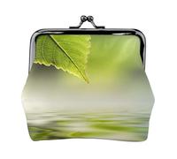 Green Leaf Reflecting in River Water, PU Leather Coin Purse, Small Wallets, Change Pouch with Kiss Lock Clasp Buckle, Change Purse