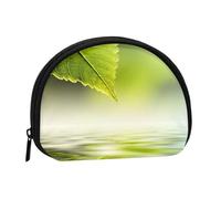 Green Leaf Reflecting in River Water, Women's Storage Bag Shell Makeup Bag Small Coin Purse Shell Change Pouch