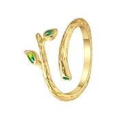 Green Leaf Rings For Women 925 Sterling Silver Adjustable Rings Nature Mood Ring Gift Jewelry (Gold)