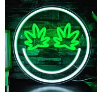 Green Leaf Smile Face Neon Signs LED Neon Lights Signs for Wall Decor,USB Powered Led Signs for Game Room Beer Bar Man Cave Club Pub Party Decor