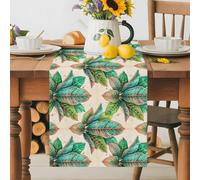 Green Leaf Table Runner 13x60 Inches Long Botanical Tropical Lush Foliage Deep Green Leaf Cotton Linen Table Runner Burlap Style for Dinner Table Party Decor Tabletop Decorations