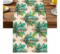 Green Leaf Table Runner, Botanical Tropical Lush Foliage Deep Green Leaf Cotton and Table Linen Runner for Kitchen Dining Home Decor for Party Festival Holiday Decoration Gift 13x108in