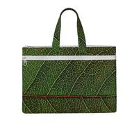Green Leaf Texture Veins Printed Document Bag Teacher Canvas File Tote Bag Pouch for Work, Casual Handbag for Office School Travel Beach