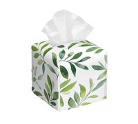 Green Leaf Tissue Box Holder, Watercolor Square Tissue Box Cover Leather Paper Napkin Dispenser Cube for Living Room Office Car Bathroom Décor
