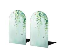Green Leaf Vines Book Ends 1 Pair Butterfly Wooden Bookends for Shelves Heavy Duty Bookshelf Holder with Anti Slip Base, Book Stopper for Home Office Library