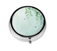 Green Leaf Vines Small Pill Box 3 Compartment Portable Pill Box for Purse Pocket Butterfly Mini Medicine Organiser for Daily Vitamin Fish Oil Storage