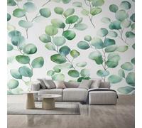 Green Leaf Wallpaper for Living Room, Watercolor Plant Leaves Wall Mural for Bedroom 350x256 cm, Non-Woven Photo Wallpaper, Home Decor D&O40