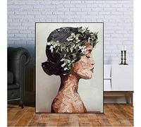 Green Leaf Woman Portrait Oil Painting On Canvas Abstract Figure Nude Girl Poster Wall Art Picture Print Living Room Decoration 60X90Cm No Frame