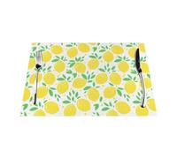 Green Leaf Yellow Lemon Pattern, Set of 6 Washable PVC Table Mats Placemats For Dining Table Heat Resistant Tray Mats 30x45 cm