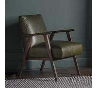 Green Leather Accent Chair with Dark Wood Frame - Caspian House