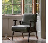 Green Leather Armchair with Dark Wood Frame - Caspian House