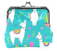 Green Leather Llama Cactus Coin Purse with Buckle Coin Purse Green Flame Cactus Flowers Classic, Green Flame Cactus Flowers, Classic