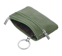 Green Leather Mini Coin Purse Wallet with Keychain | Zippered Compartments, Secure Storage for Cash and USB Flash Drives, Simple Stylish Minimalist Look