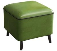 Green Leather Tufted Ottoman Footrest Stool Square Cube Foot Rest Bench Stylish Shoe Change Stool for Bedroom Living Room Office & Entrance Hall