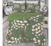 Green leaves and flowers Duvet Super King - Vintage Coverless Duvet 7.5 Tog with Dark Green Comforter Set Machine Washable,Soft Lightweight Superking Quilt 260x220cm with 2 Pillowcases AL131