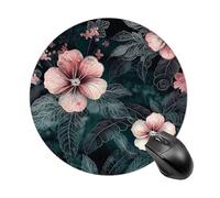 Green Leaves And Flowers Round Mouse Pad, Non-Slip Rubber Base Waterproof Washable, Computer Mouse Mat for Office Gaming Studying, Premium-Textured Durable Portable Circle Mousepad for Desktop PC Note