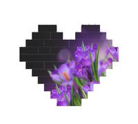 Green leaves and purple flowers Printed Jigsaw Puzzle 10.8x12.8 CM, Heart-Shaped Puzzle Challenging Game for Adults, Fun Decorative Wall Decor