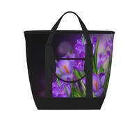 Green Leaves and Purple Flowers Printed,Lunch Bags Large Capacity Insulated Tote Bag for Women Men Work Picnic Travel