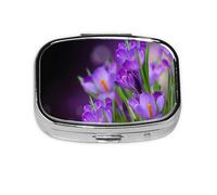 Green Leaves and Purple Flowers Printed,Meta Pill Box 2 Compartment Medicine Case,Portable Organizer,Rectangle Meta Portable Organizer Pill Box 1340 Compartment Medicine Case