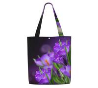 Green Leaves And Purple Flowers Printed,Reusable Grocery Bags Shopping Tote Bags Large Capacity Canvas Shoulder bag