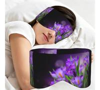 Green Leaves and Purple Flowers Printed, Sleep Mask for Home Travel, Full Eye Covers Light Blocking Eye Mask Sleep Eye and Ear Muffs