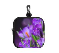 Green Leaves and Purple Flowers Printed, Square Zipper Storage Bag, Neoprene Coin Purse, Small Wallets, Change Pouch, Change Purse