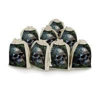Green Leaves And Skull 8 PCS Muslin Bags with Drawstring Sachet Bags Empty Small Cotton Drawstring Bag Muslin Reusable & Washable Cotton Bag for Herb Spice Candy Soap Jewelry Wedding Gift Pouches