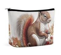 Green Leaves And White Flowers Cosmetic Bag Portable Toiletry Bag Travel Makeup Bags Makeup Organizer Lipstick Bags for Women, Leaves and Squirrel, One Size