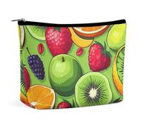 Green Leaves And White Flowers Cosmetic Bag Portable Toiletry Bag Travel Makeup Bags Makeup Organizer Lipstick Bags for Women, Various fruits, One Size