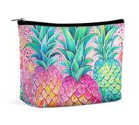 Green Leaves And White Flowers Cosmetic Bag Portable Toiletry Bag Travel Makeup Bags Makeup Organizer Lipstick Bags for Women, Three Big Pineapples, One Size
