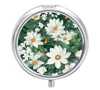 Green Leaves and White Flowers Pill Box, 3 Compartment Small Pill Case Waterproof Travel Pill Organizer for Pocket Or Purse Portable Mini Medicine Tablet Vitamin Holder Pill Case